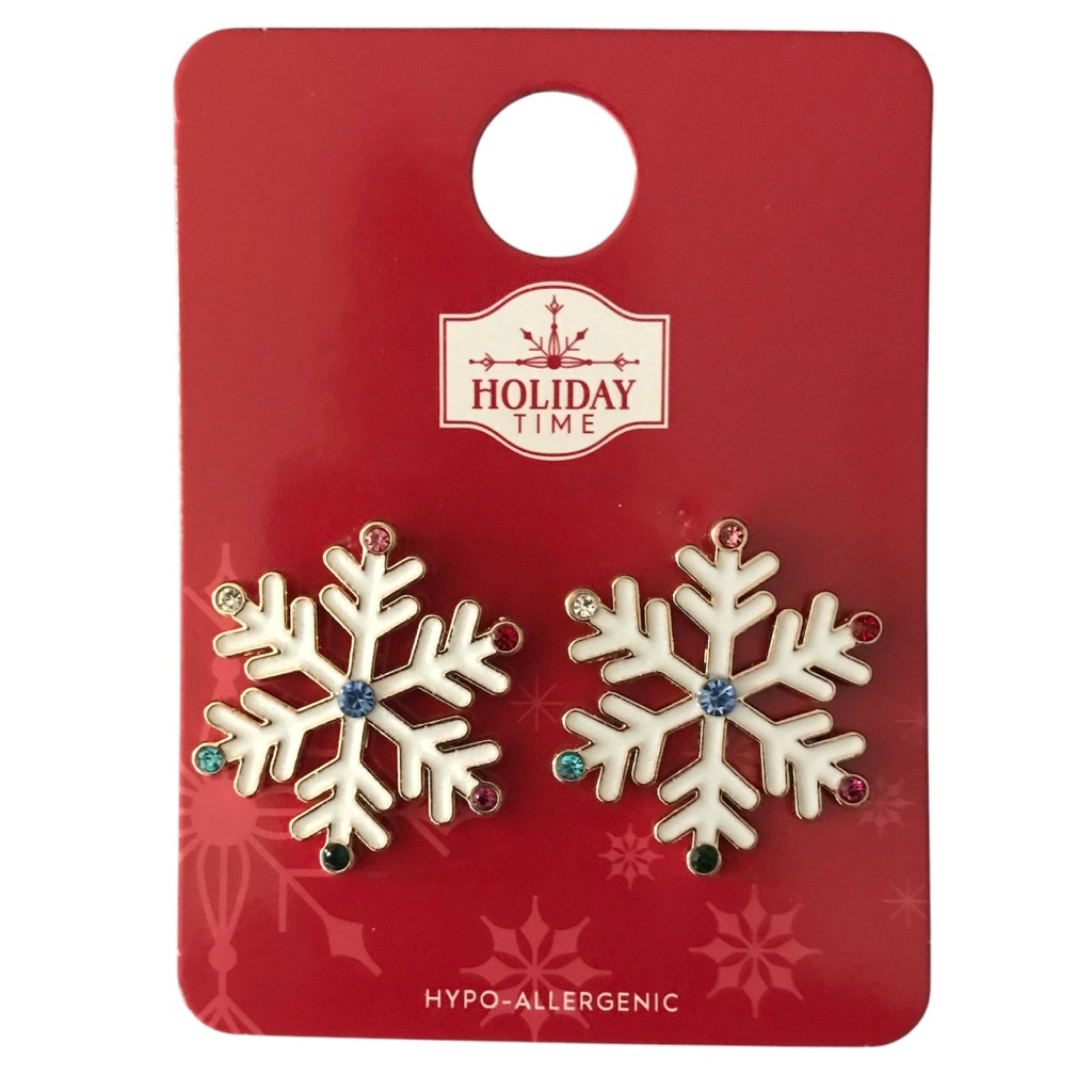 New Holiday Time Enameled Snowflake Earrings